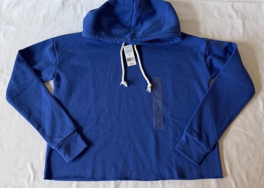 NWT Dip Royal Blue Cropped Raw Hem Pullover Hoodie Women’s Size Small